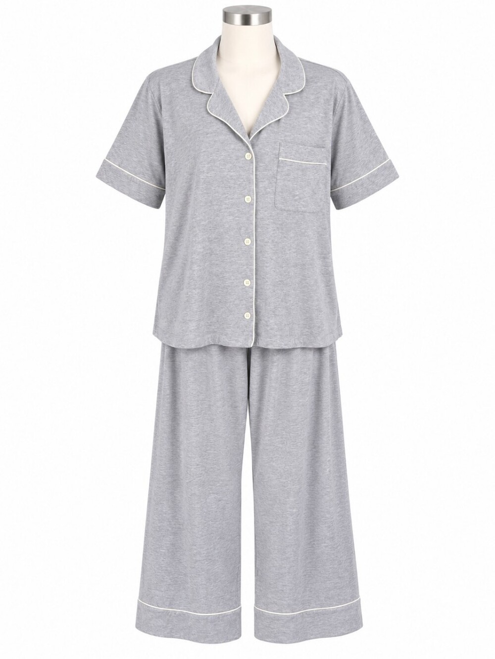 J.Crew Women's Large Gray Pajama Set Short Sleeve Pants Lounge Jersey Knit L